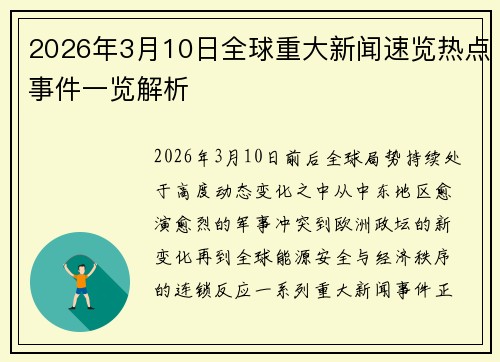 2026年3月10日全球重大新闻速览热点事件一览解析